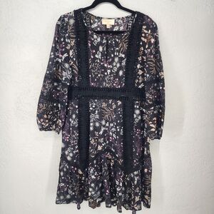 Anthropologie Moulinette Soeurs Kerstin Black Floral Boho Tunic Dress Size 8